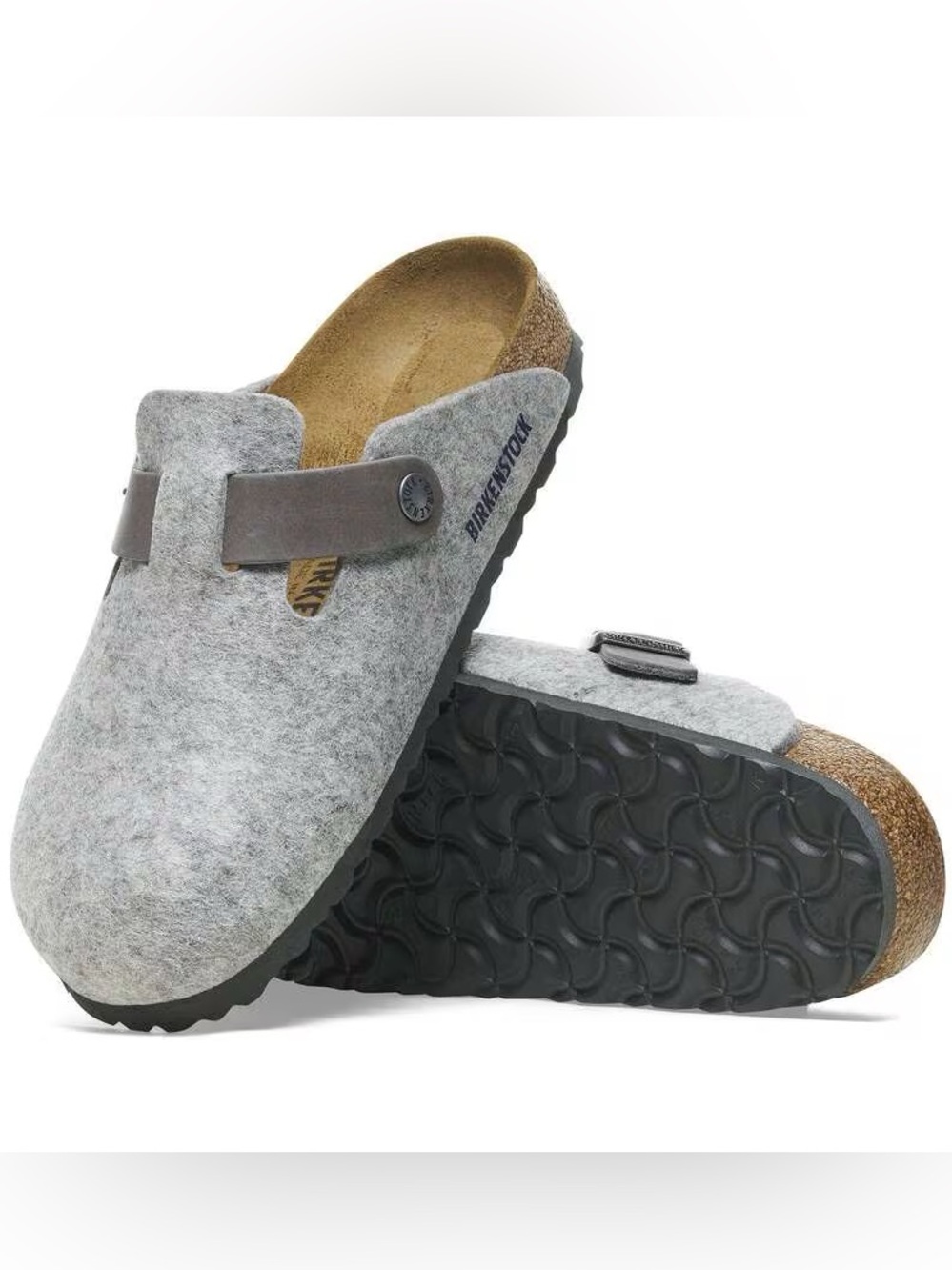 Birkenstock Boston Wool Felt Clogs Gray Taupe Buckle Slip On EU 38 US 7-7.5